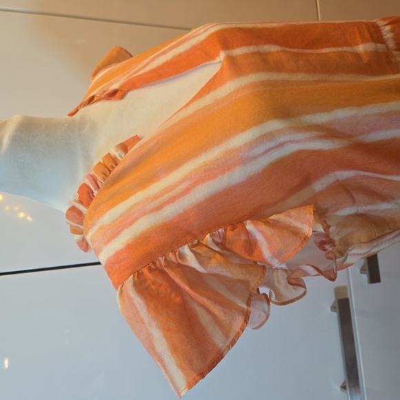 WILLA STORY Ruffled Cotton Peasant Boho Striped Dress Peachy Orange Size Large - Picture 2 of 12